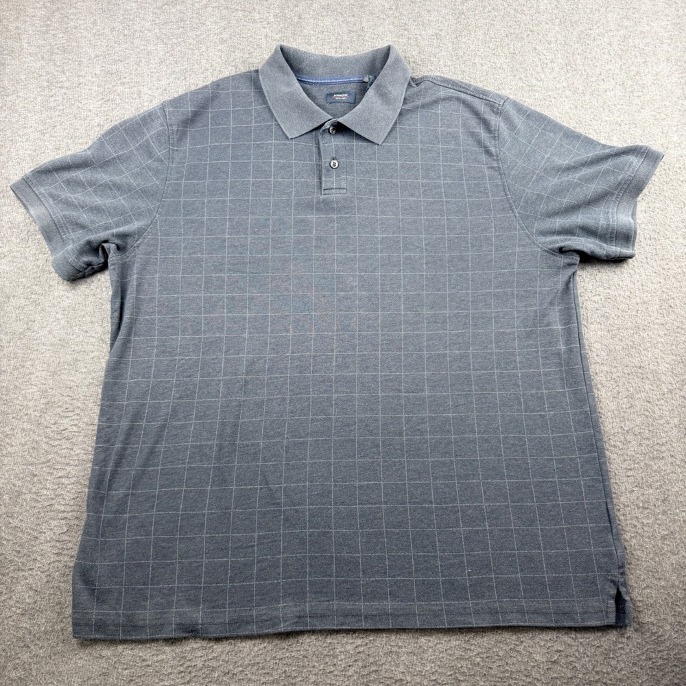Arrow Men's XL Polo Shirt Gray Grid Pattern Short Sleeve Cotton Blend Casual